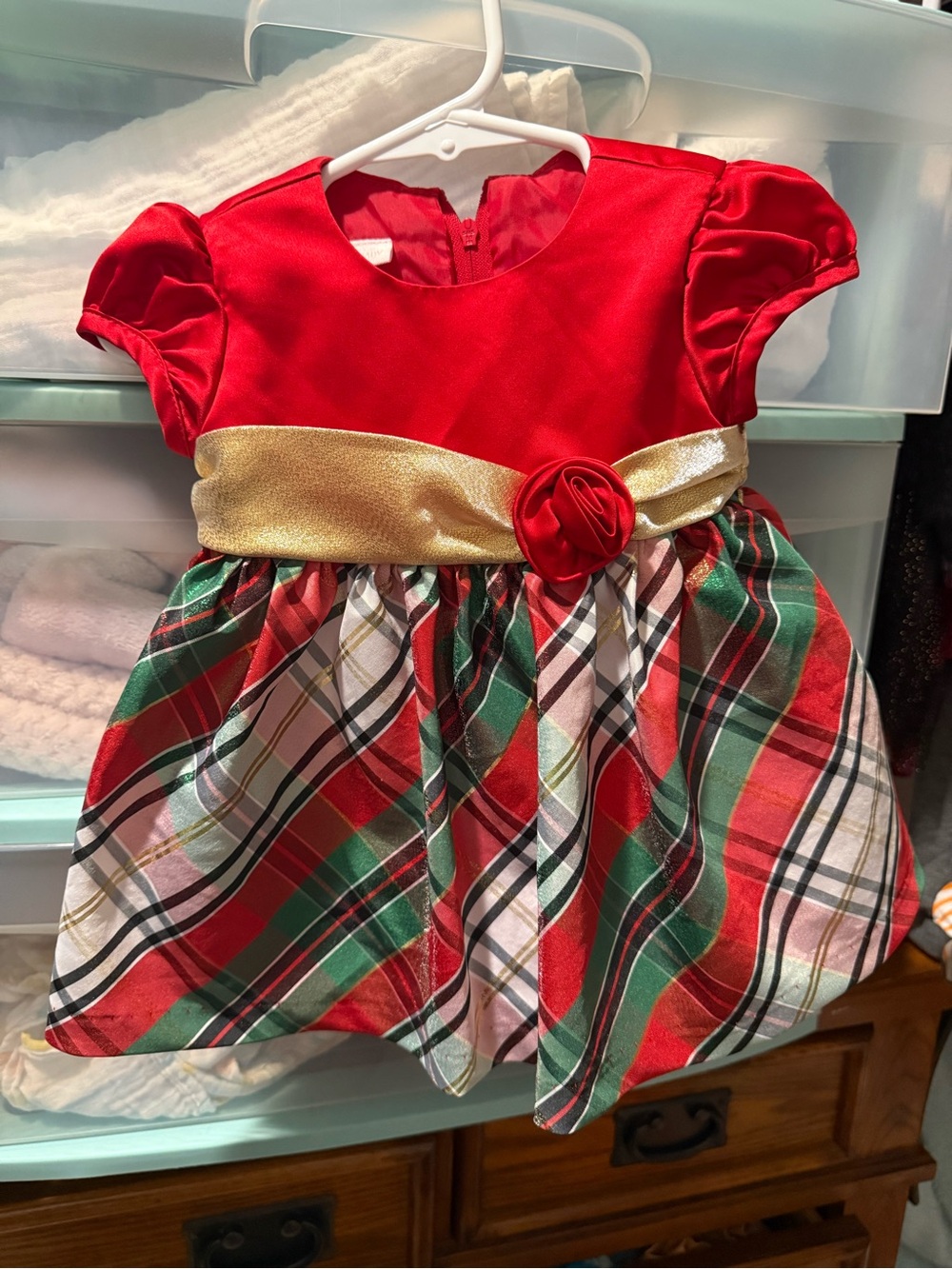Red & Gold Holiday Plaid Kids Dress - Brand: